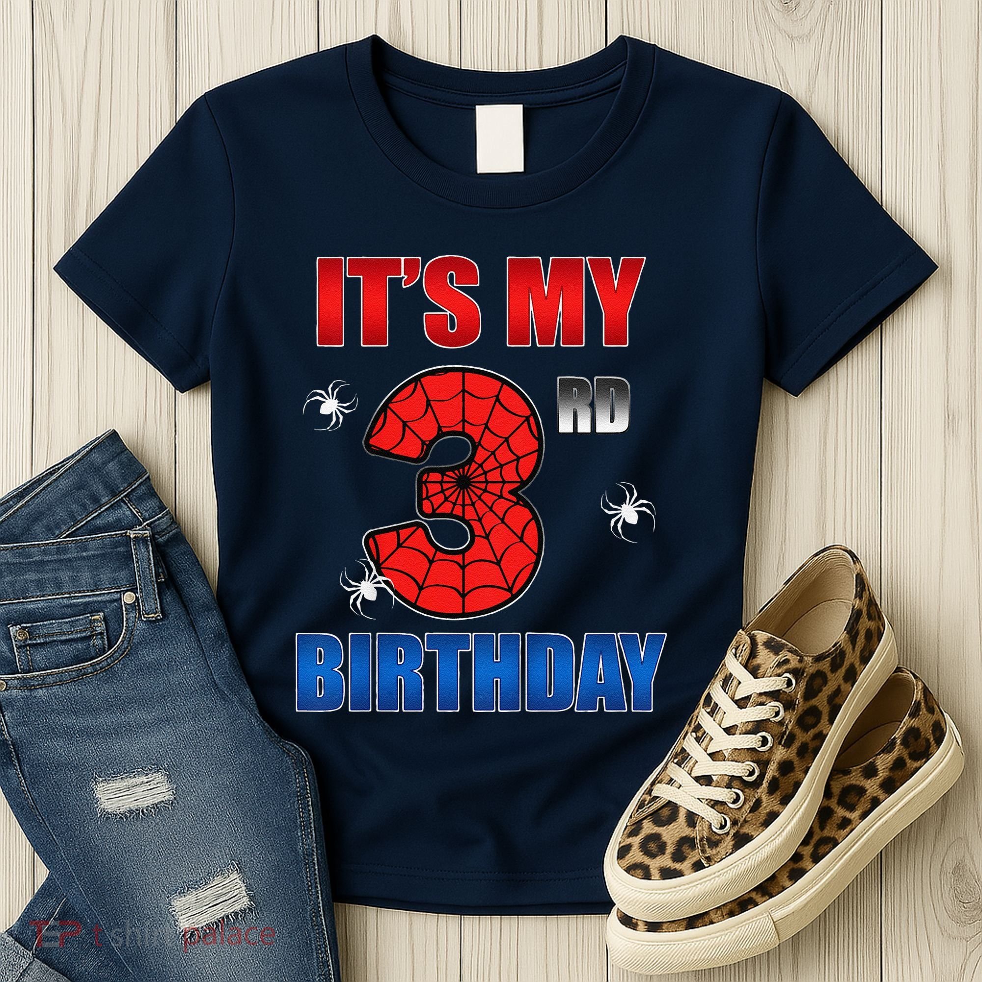 Spider Web Three 3 Years Old ItS My 3rd Birthday Boy Party Women's T-Shirt
