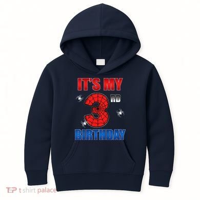 Spider Web Three 3 Years Old ItS My 3rd Birthday Boy Party Kids Hoodie