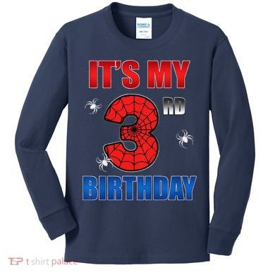 Spider Web Three 3 Years Old ItS My 3rd Birthday Boy Party Kids Long Sleeve Shirt