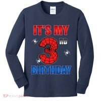 Spider Web Three 3 Years Old ItS My 3rd Birthday Boy Party Kids Long Sleeve Shirt thumb 0