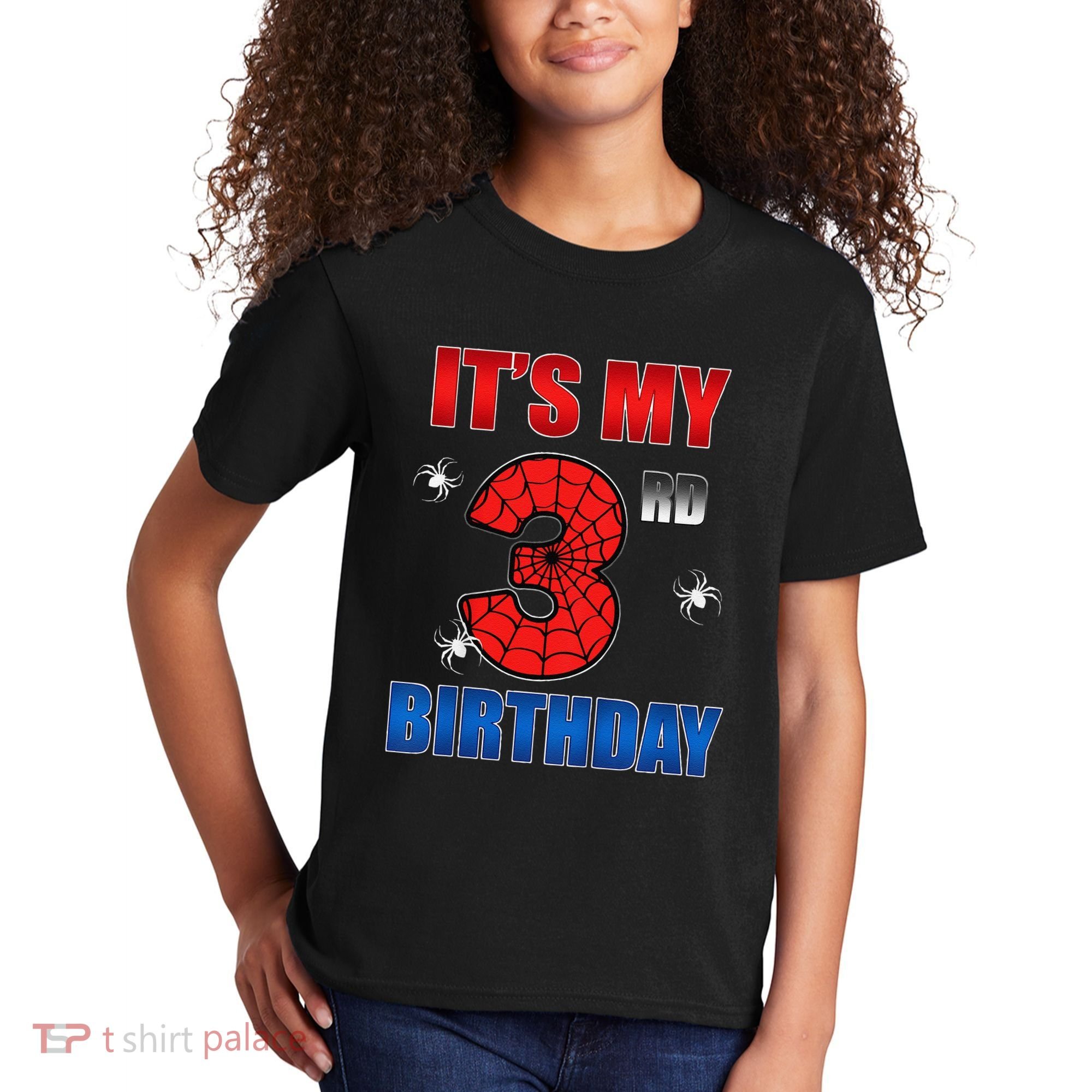 Spider Web Three 3 Years Old ItS My 3rd Birthday Boy Party Kids T-Shirt