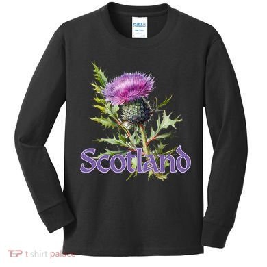 Scotland Watercolor Thistle Kids Long Sleeve Shirt