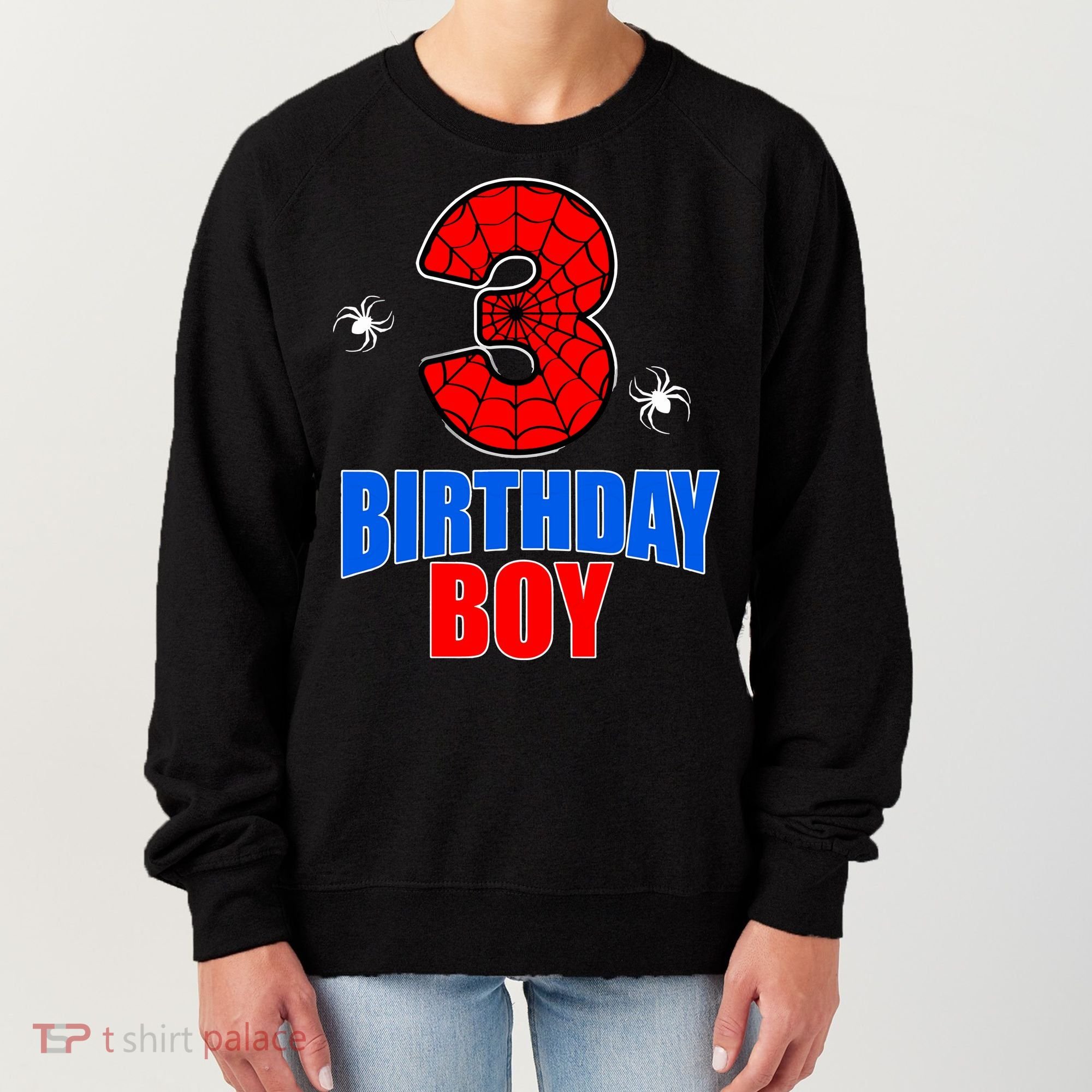 Spider Web Three 3 Years Old 3rd Birthday Boy Party Women's Sweatshirt