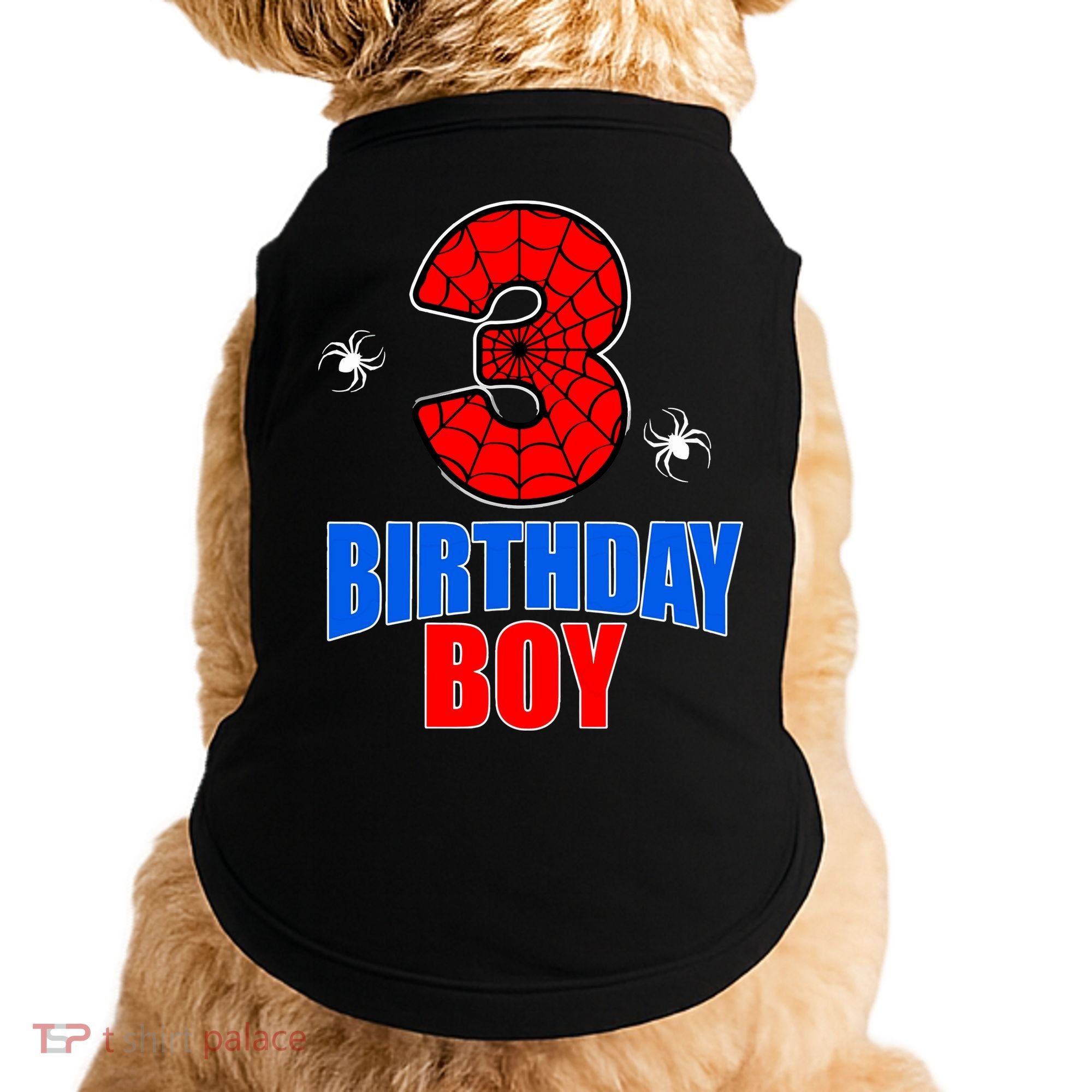 Spider Web Three 3 Years Old 3rd Birthday Boy Party Doggie Tank
