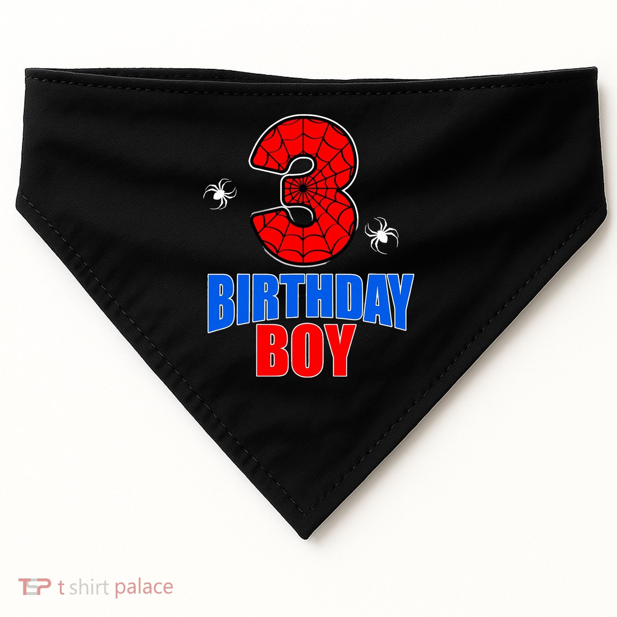 Spider Web Three 3 Years Old 3rd Birthday Boy Party USA-Made Doggie Bandana