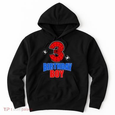 Spider Web Three 3 Years Old 3rd Birthday Boy Party Hoodie