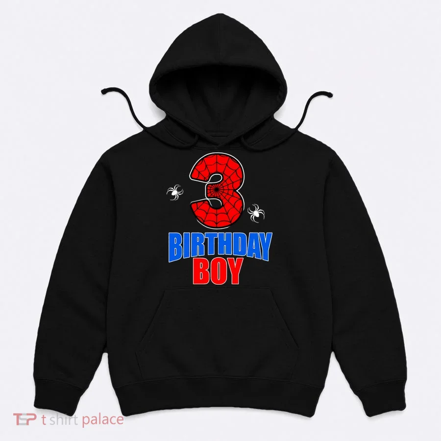 Spider Web Three 3 Years Old 3rd Birthday Boy Party Hoodie