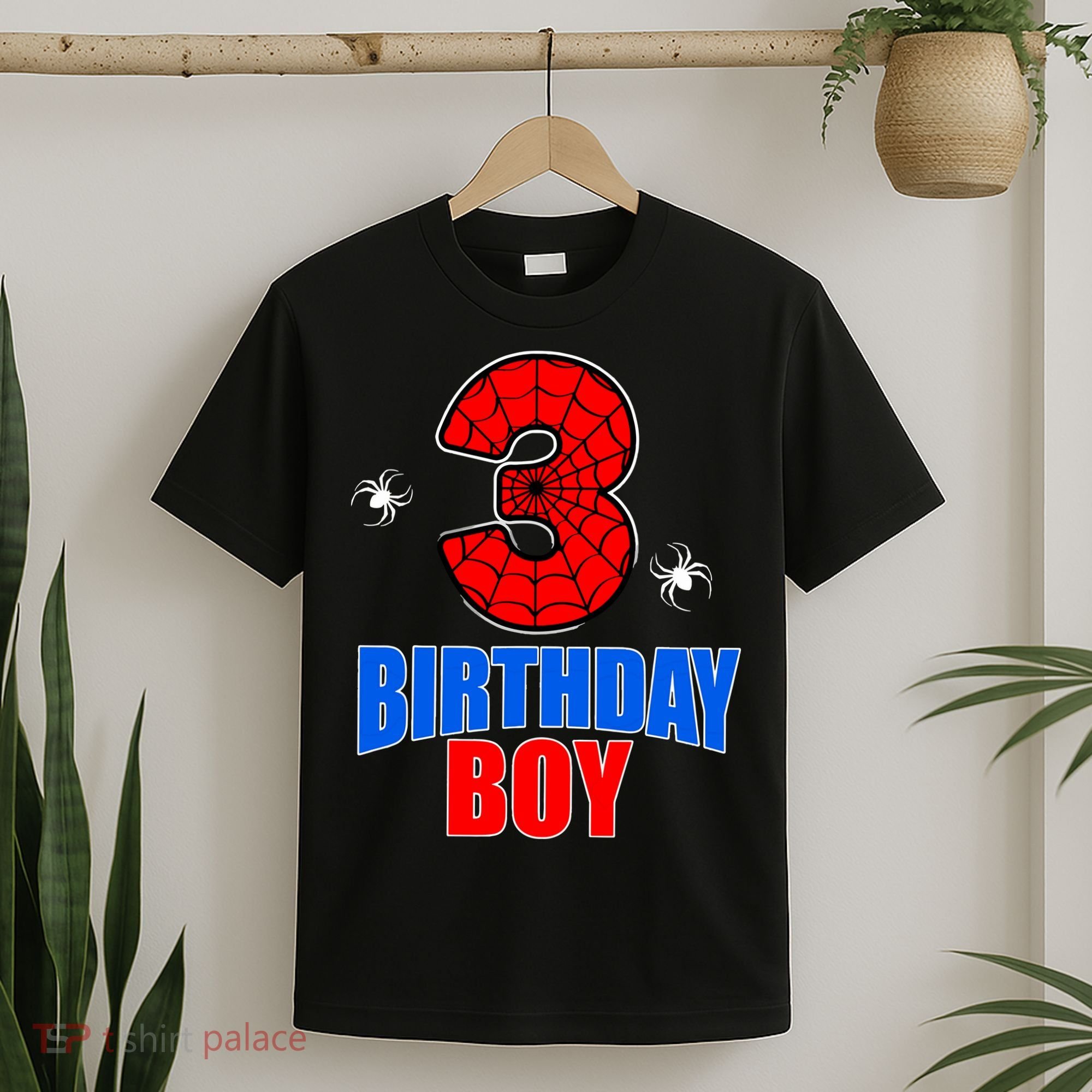Spider Web Three 3 Years Old 3rd Birthday Boy Party T-Shirt