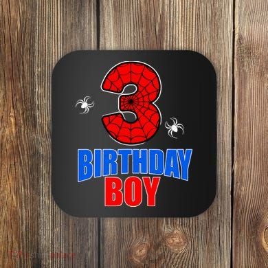 Spider Web Three 3 Years Old 3rd Birthday Boy Party Coaster