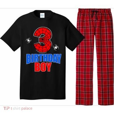 Spider Web Three 3 Years Old 3rd Birthday Boy Party Pajama Set