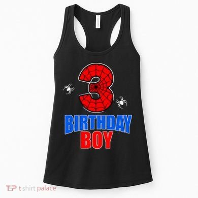 Spider Web Three 3 Years Old 3rd Birthday Boy Party Women's Tank Top