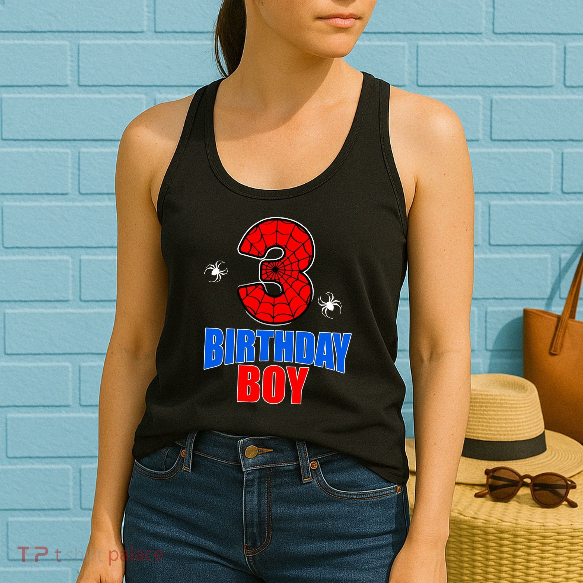 Spider Web Three 3 Years Old 3rd Birthday Boy Party Women's Tank Top