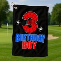 Spider Web Three 3 Years Old 3rd Birthday Boy Party Golf Towel thumb 1