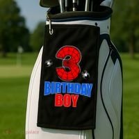 Spider Web Three 3 Years Old 3rd Birthday Boy Party Golf Towel thumb 2