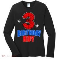 Spider Web Three 3 Years Old 3rd Birthday Boy Party Women's Long Sleeve Shirt thumb 0