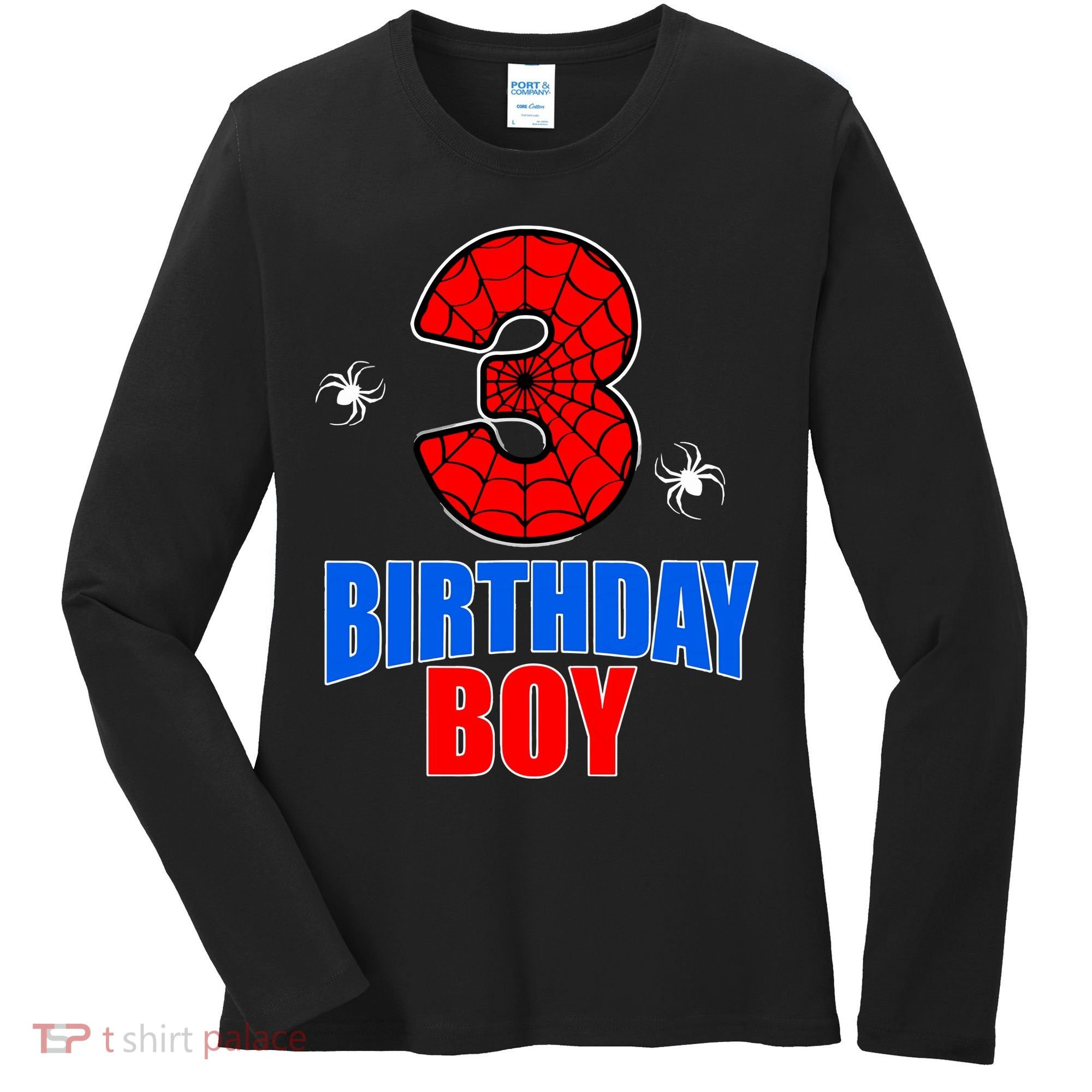 Spider Web Three 3 Years Old 3rd Birthday Boy Party Women's Long Sleeve Shirt