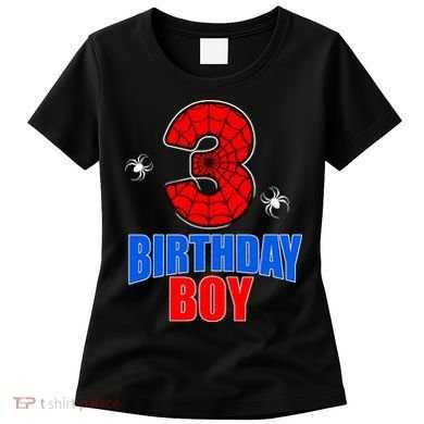 Spider Web Three 3 Years Old 3rd Birthday Boy Party Women's T-Shirt