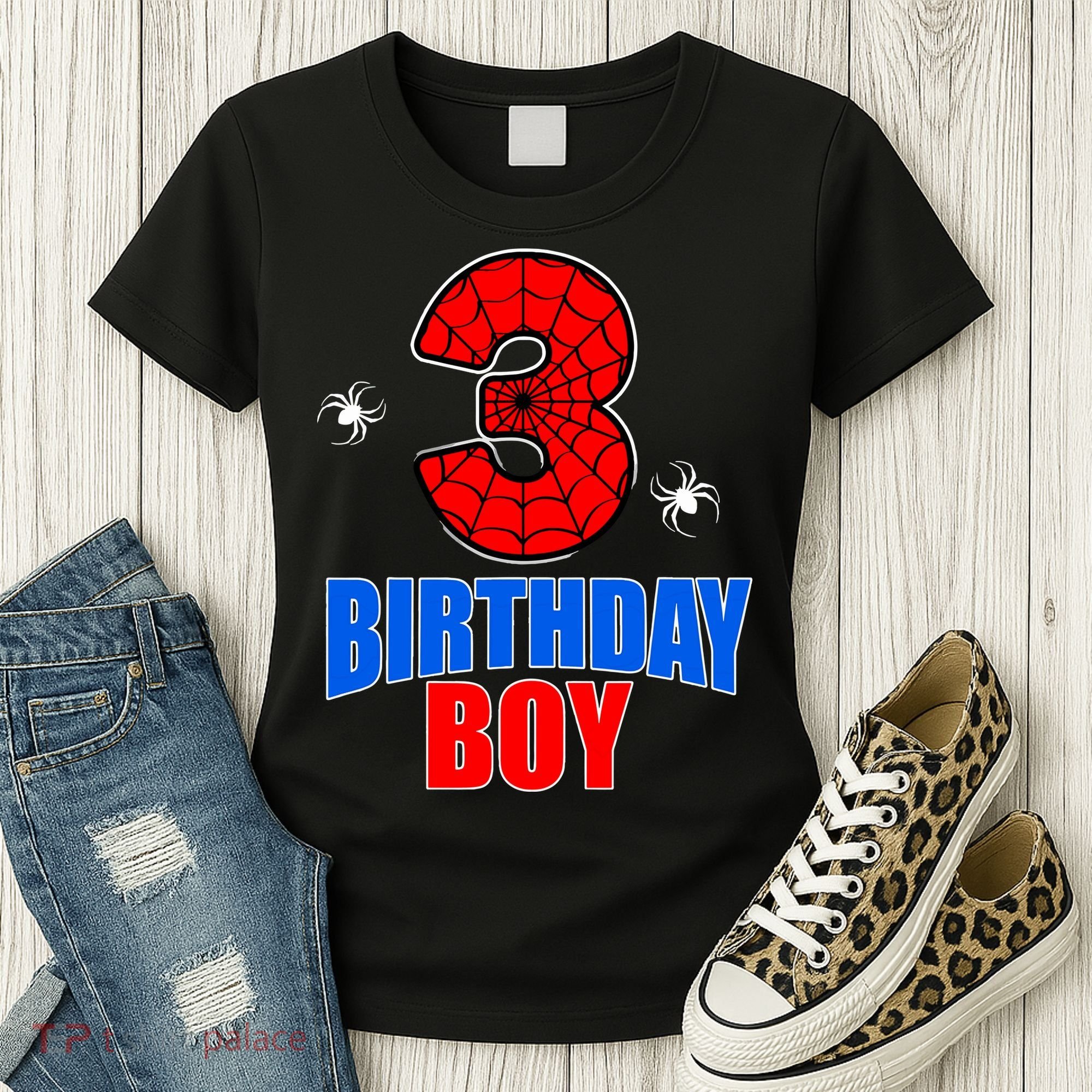 Spider Web Three 3 Years Old 3rd Birthday Boy Party Women's T-Shirt