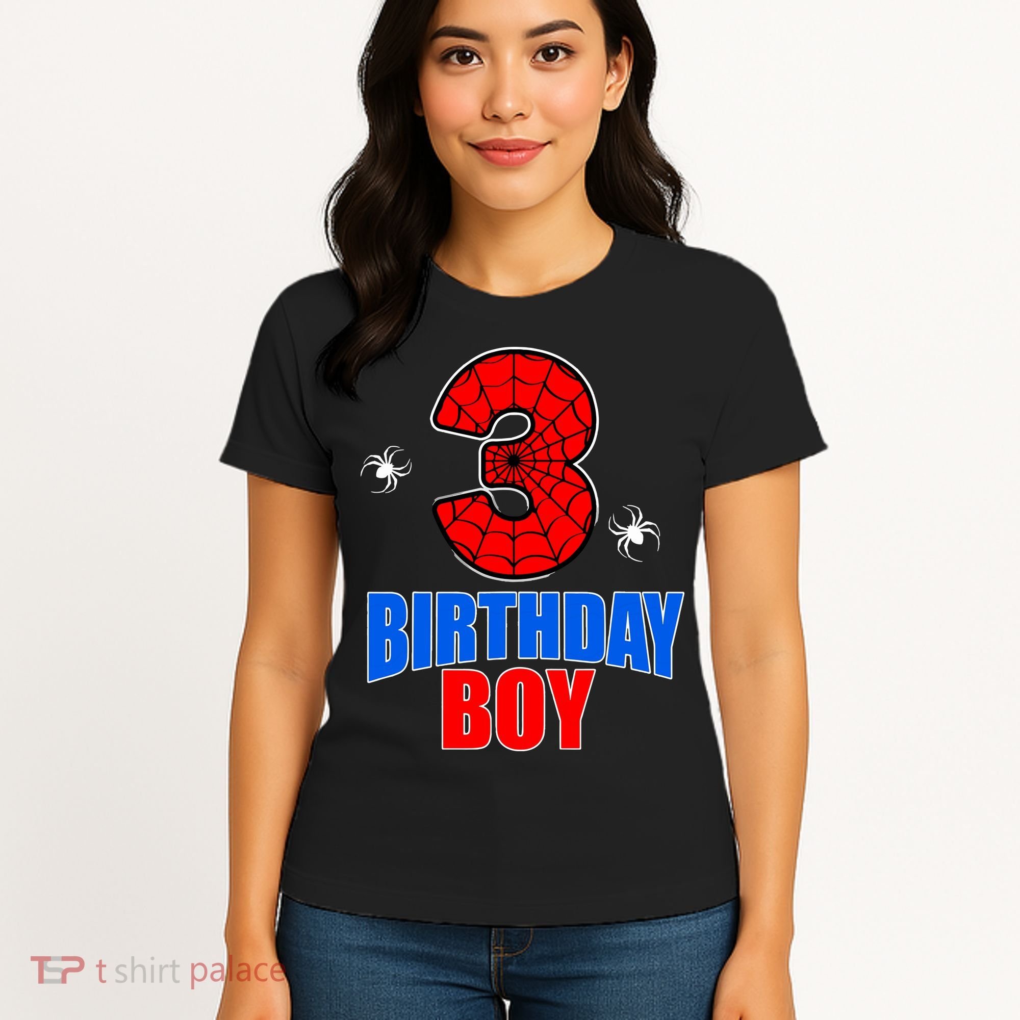 Spider Web Three 3 Years Old 3rd Birthday Boy Party Women's T-Shirt