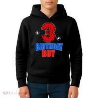 Spider Web Three 3 Years Old 3rd Birthday Boy Party Kids Hoodie thumb 4