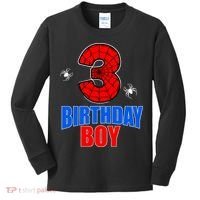 Spider Web Three 3 Years Old 3rd Birthday Boy Party Kids Long Sleeve Shirt thumb 0