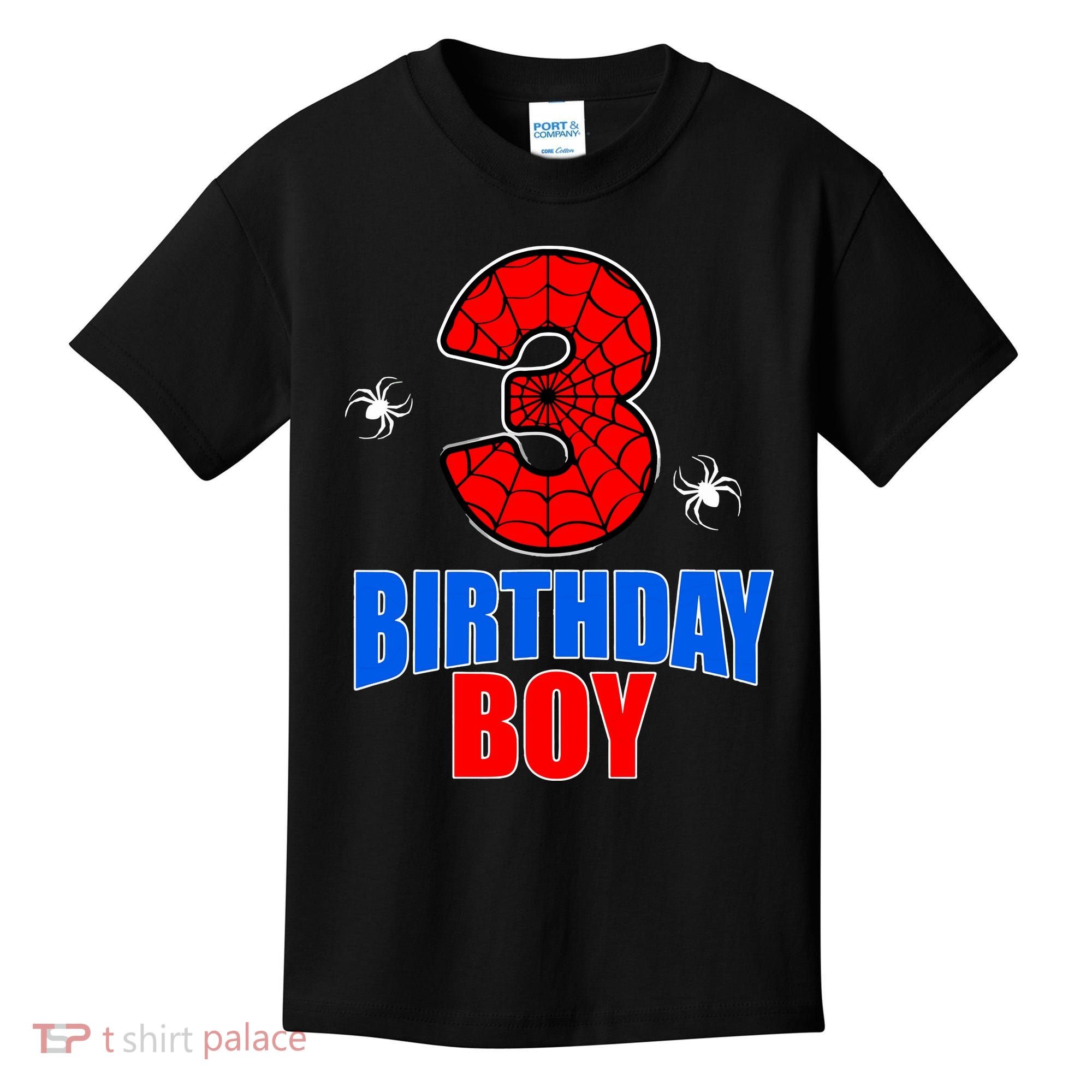 Spider Web Three 3 Years Old 3rd Birthday Boy Party Kids T-Shirt