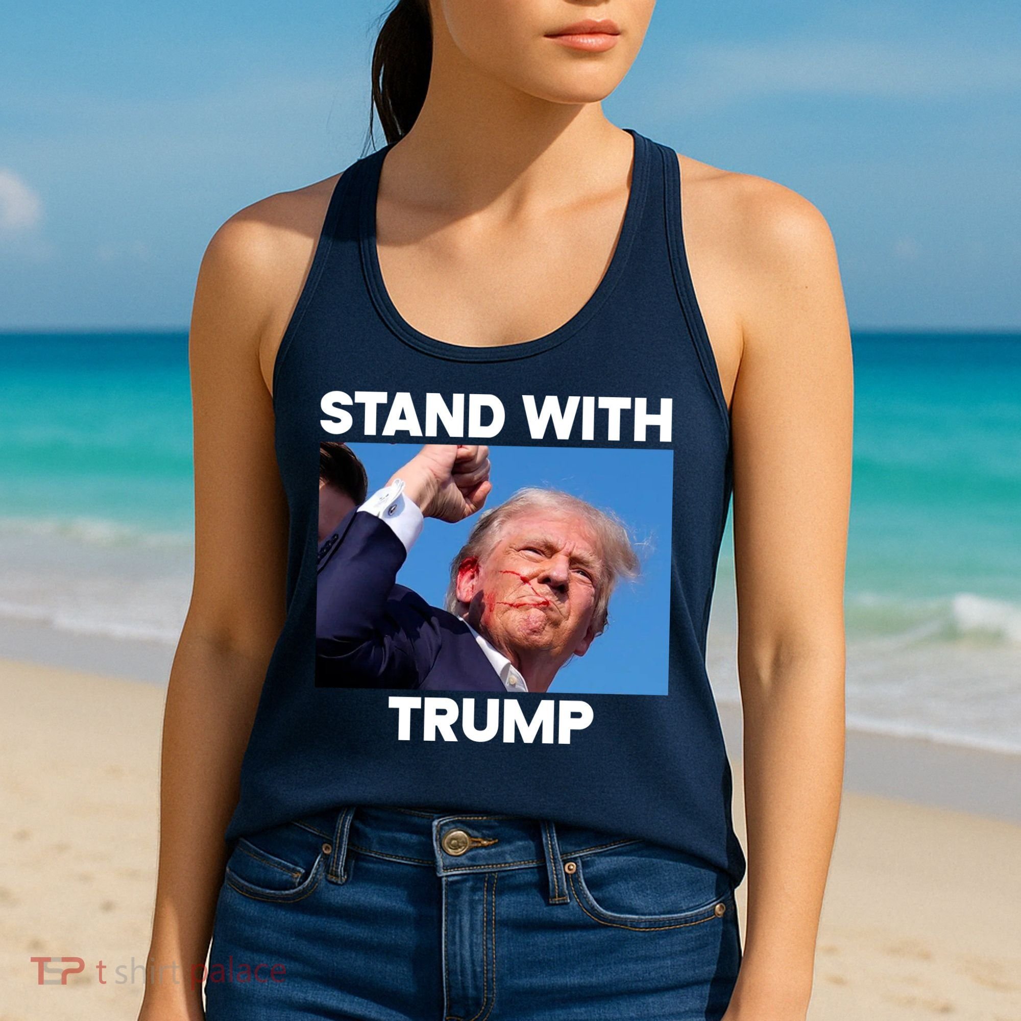 Stand With Trump Fight Gun Shot Fired Rally Shooting Women's Tank Top