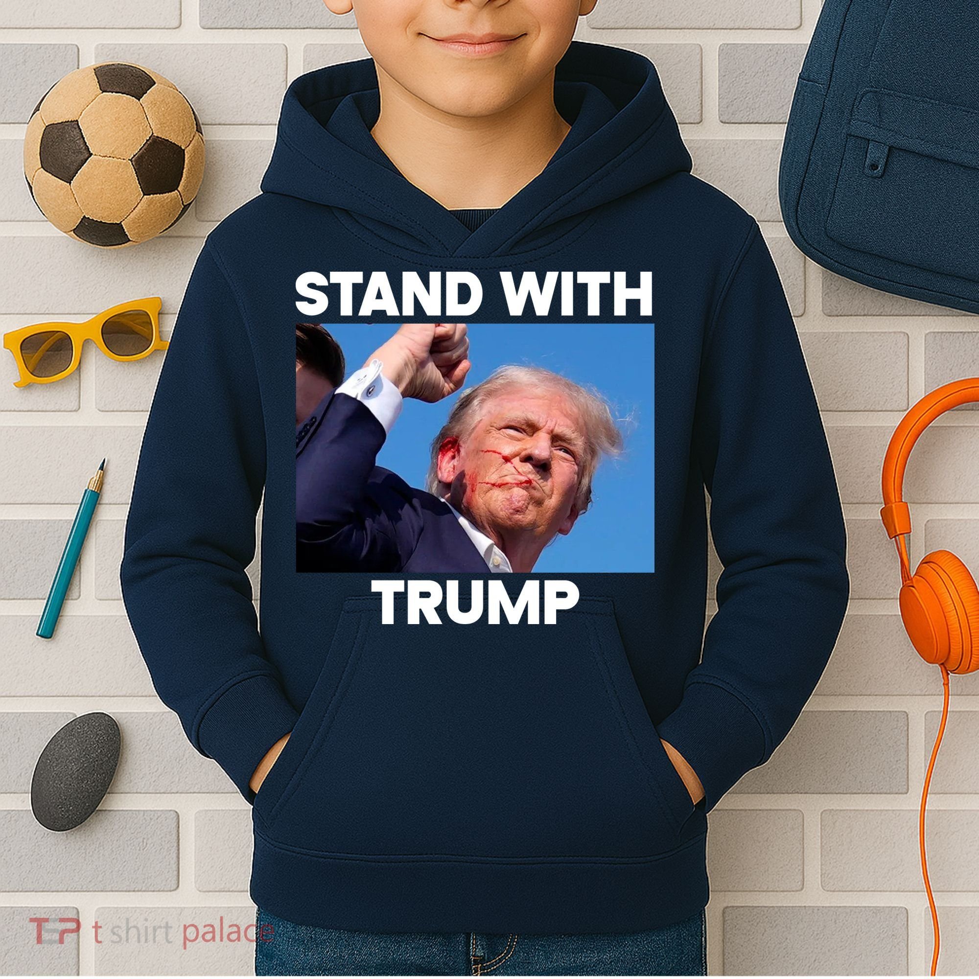Stand With Trump Fight Gun Shot Fired Rally Shooting Kids Hoodie