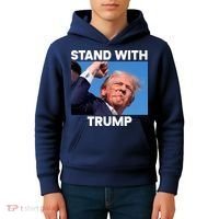 Stand With Trump Fight Gun Shot Fired Rally Shooting Kids Hoodie thumb 4