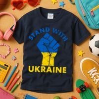 Stand With Ukraine Support Ukraine Free Ukraine Kids T-Shirt thumb 3