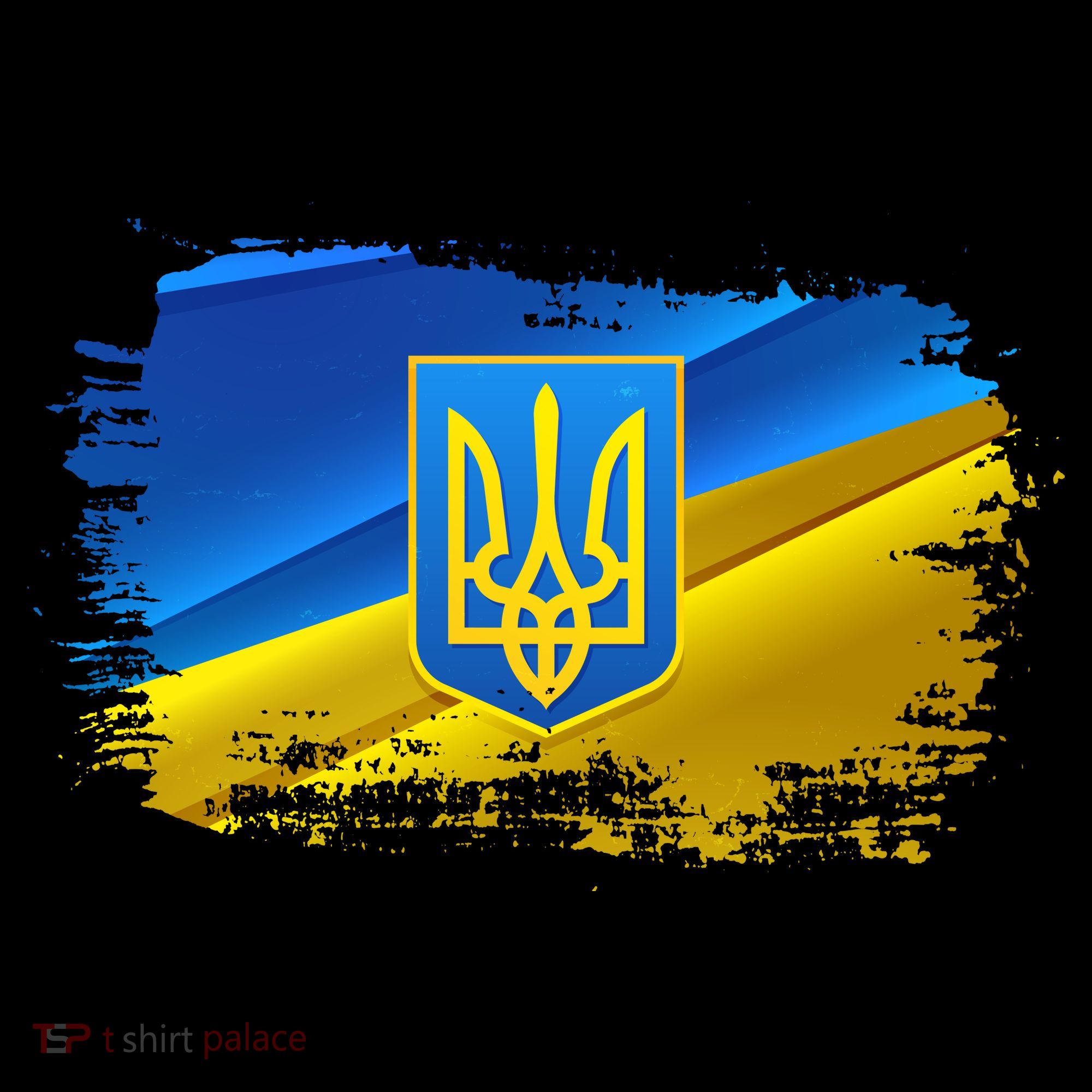 Stand With Ukraine Distressed Coat Of Arms Crest Flag Stripe Pom Pom Beanie