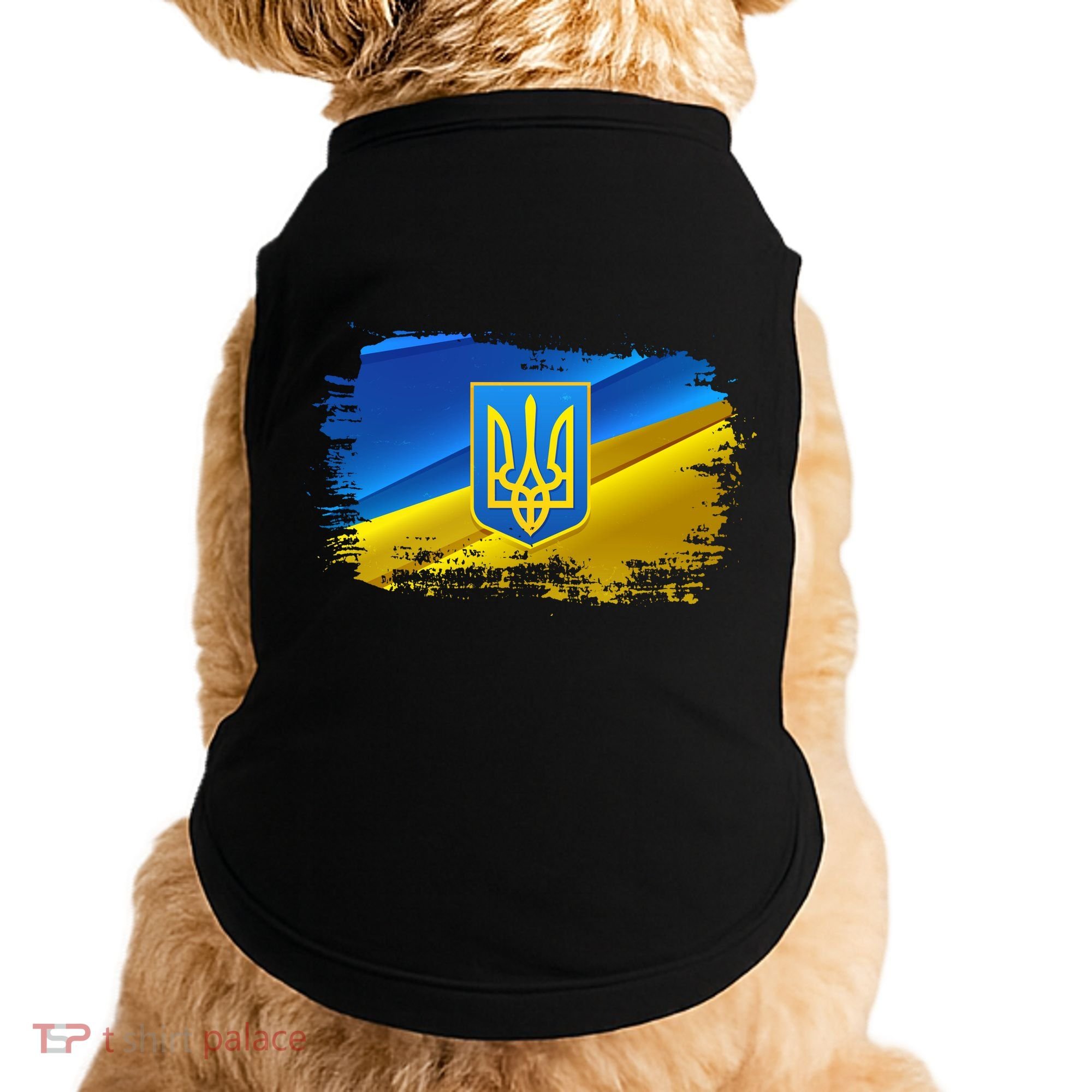 Stand With Ukraine Distressed Coat Of Arms Crest Flag Doggie Tank