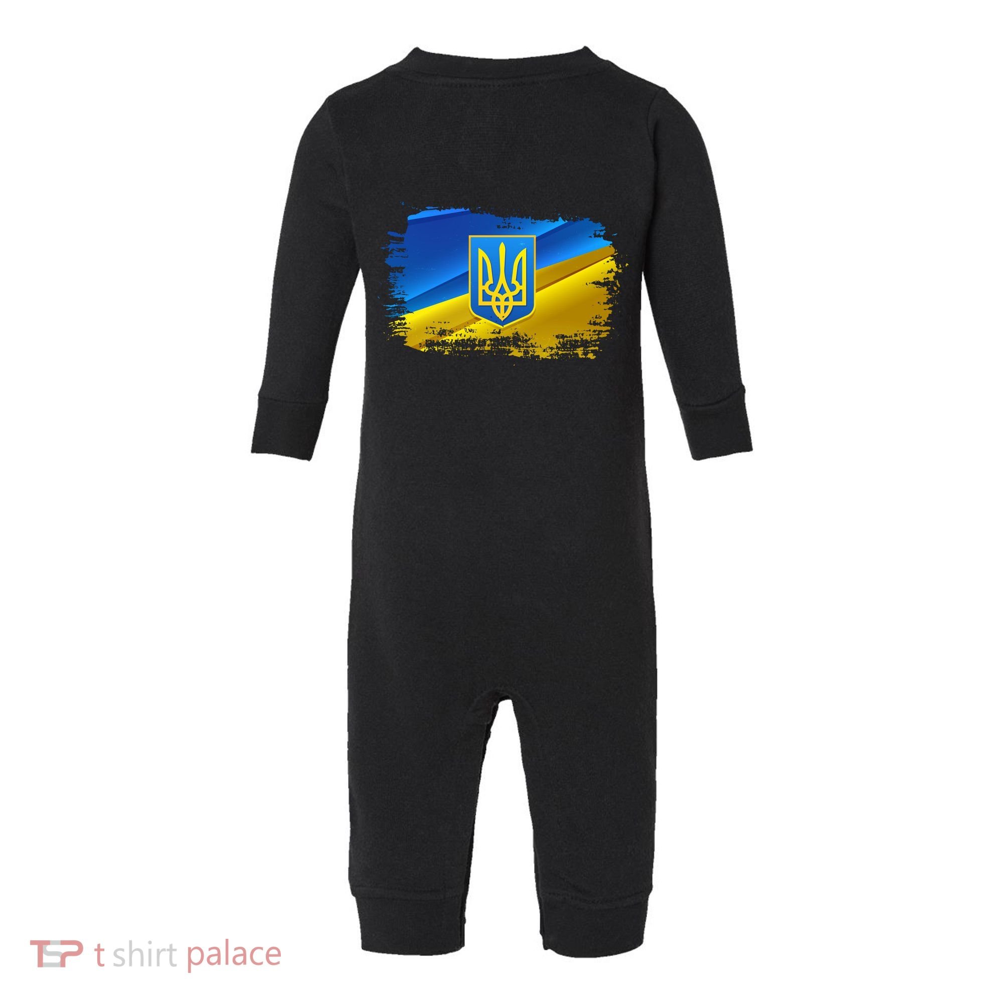 Stand With Ukraine Distressed Coat Of Arms Crest Flag Infant Fleece One Piece