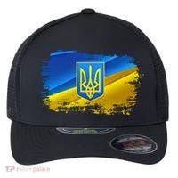 Stand With Ukraine Distressed Coat Of Arms Crest Flag Flexfit Unipanel Trucker Cap thumb 0