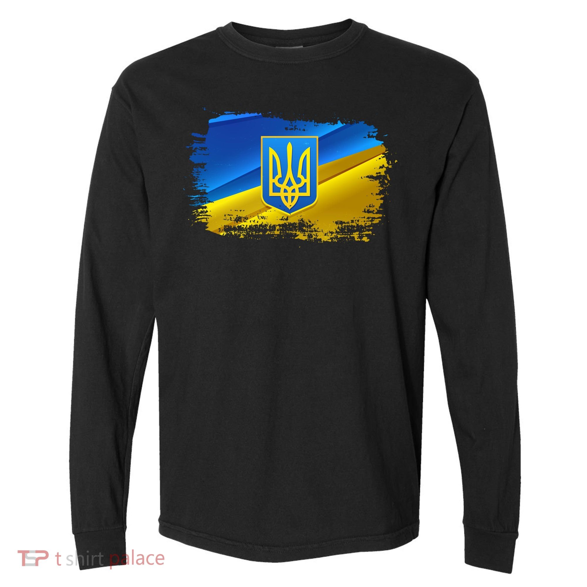 Stand With Ukraine Distressed Coat Of Arms Crest Flag Comfort Colors Heavyweight Long Sleeve T-Shirt