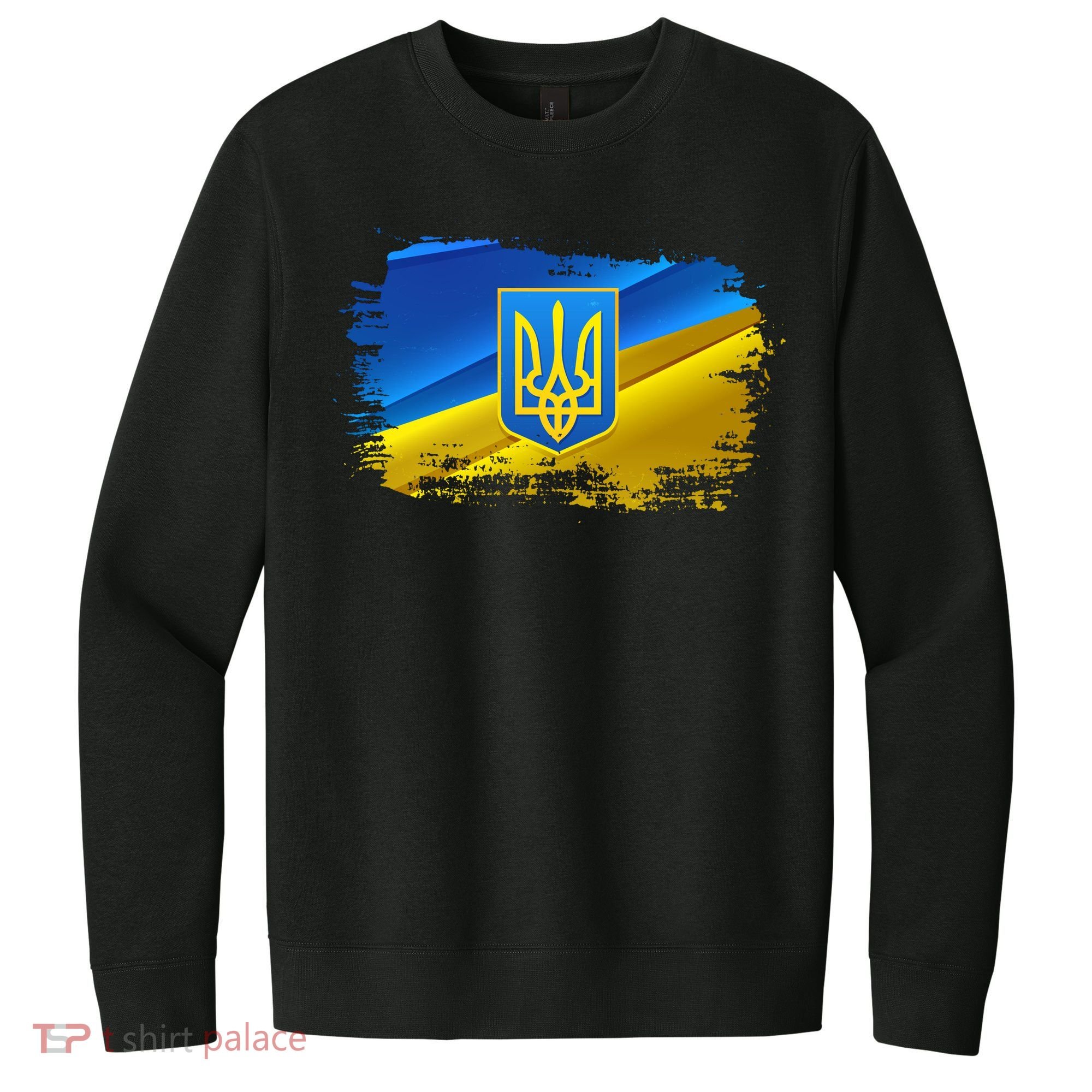 Stand With Ukraine Distressed Coat Of Arms Crest Flag V.I.T. Fleece Crew Sweatshirt