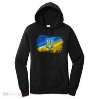 Stand With Ukraine Distressed Coat Of Arms Crest Flag Women's Hoodie thumb 0