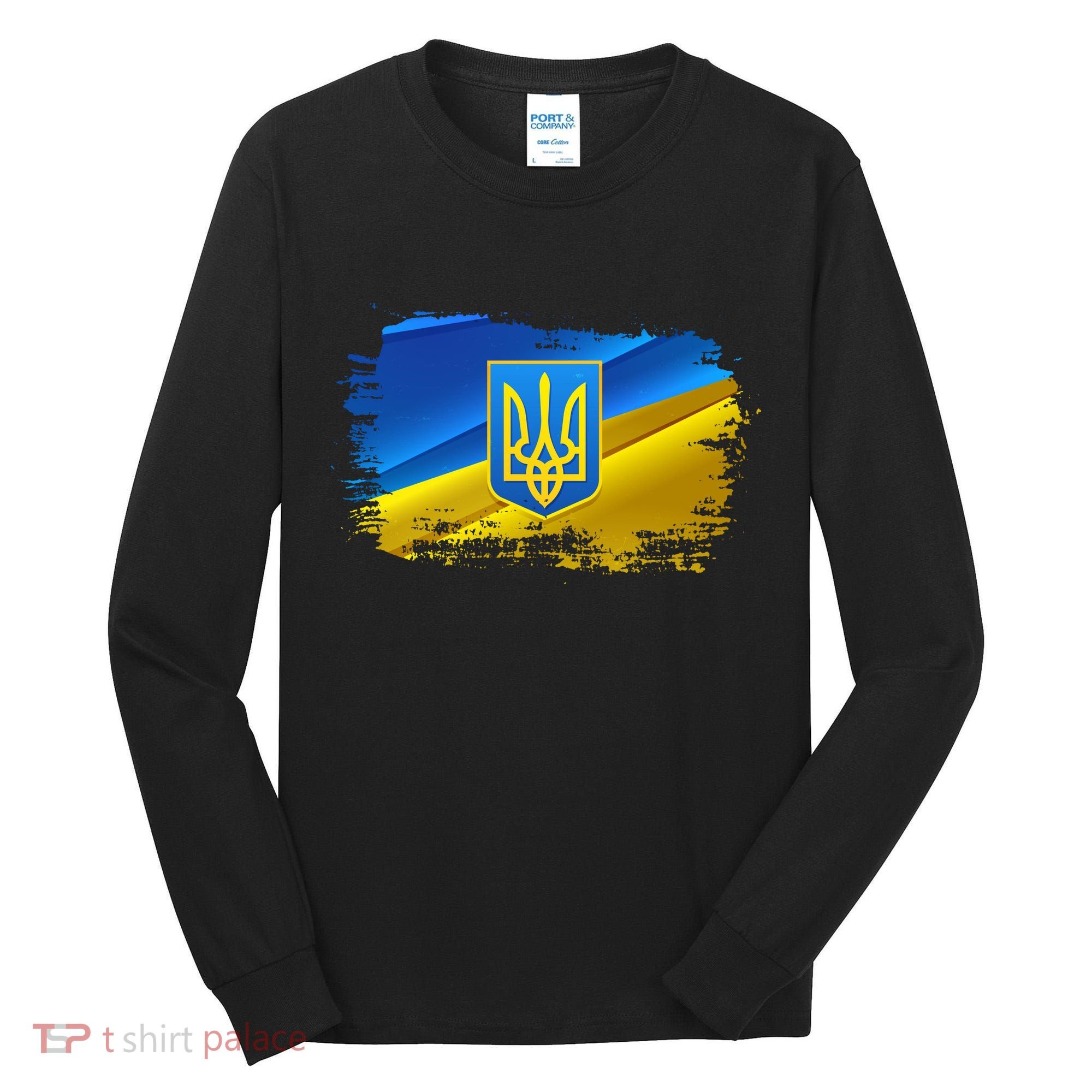 Stand With Ukraine Distressed Coat Of Arms Crest Flag Tall Long Sleeve Shirt