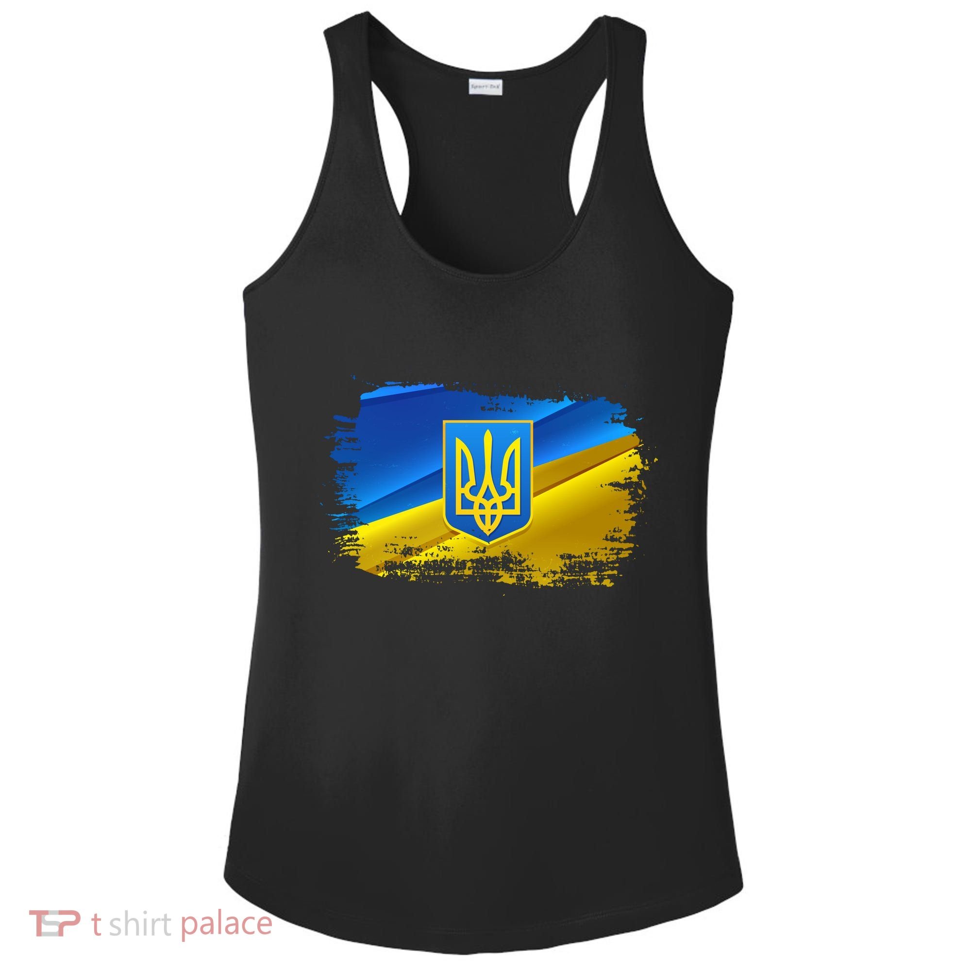 Stand With Ukraine Distressed Coat Of Arms Crest Flag Ladies PosiCharge Competitor Racerback Tank