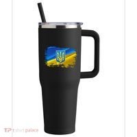 Stand With Ukraine Distressed Coat Of Arms Crest Flag 40oz Vacuum Insulated Stainless Steel Travel Tumbler thumb 0