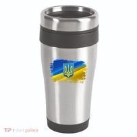 Stand With Ukraine Distressed Coat Of Arms Crest Flag 16oz Travel Tumbler thumb 0