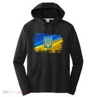 Stand With Ukraine Distressed Coat Of Arms Crest Flag Performance Fleece Hoodie thumb 0