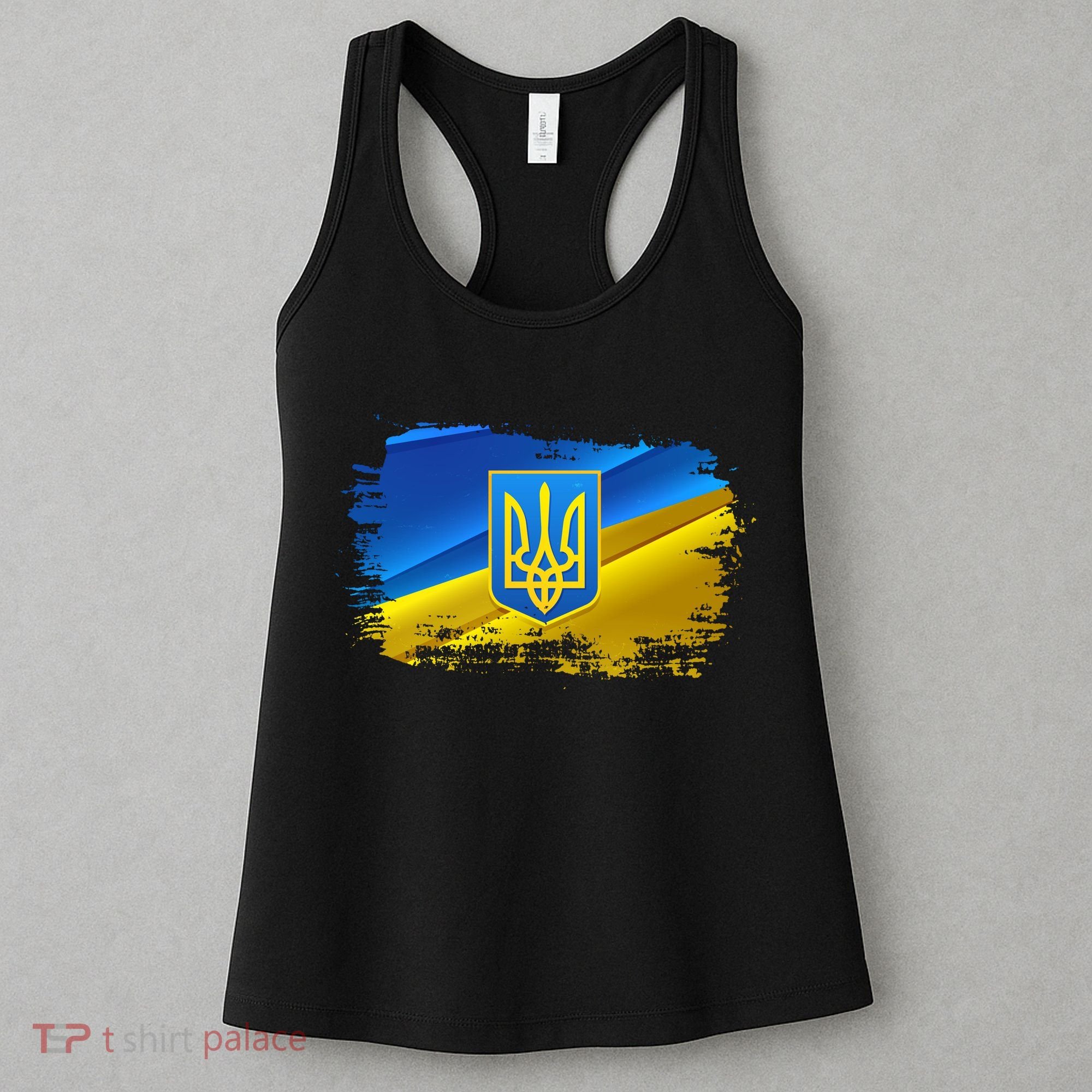Stand With Ukraine Distressed Coat Of Arms Crest Flag Women's Tank Top