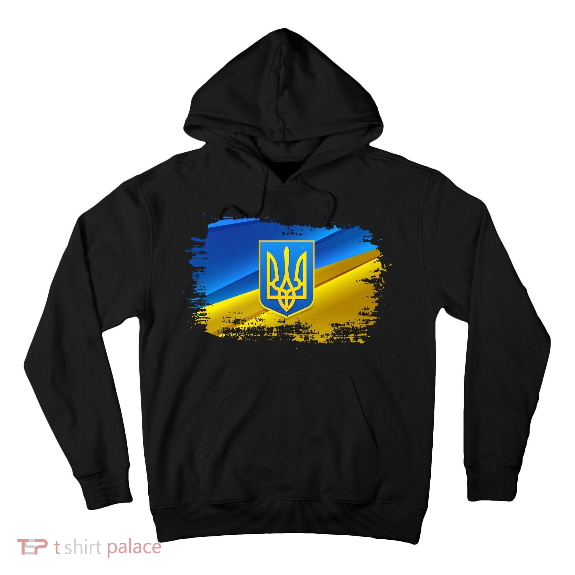 Stand With Ukraine Distressed Coat Of Arms Crest Flag Tall Hoodie
