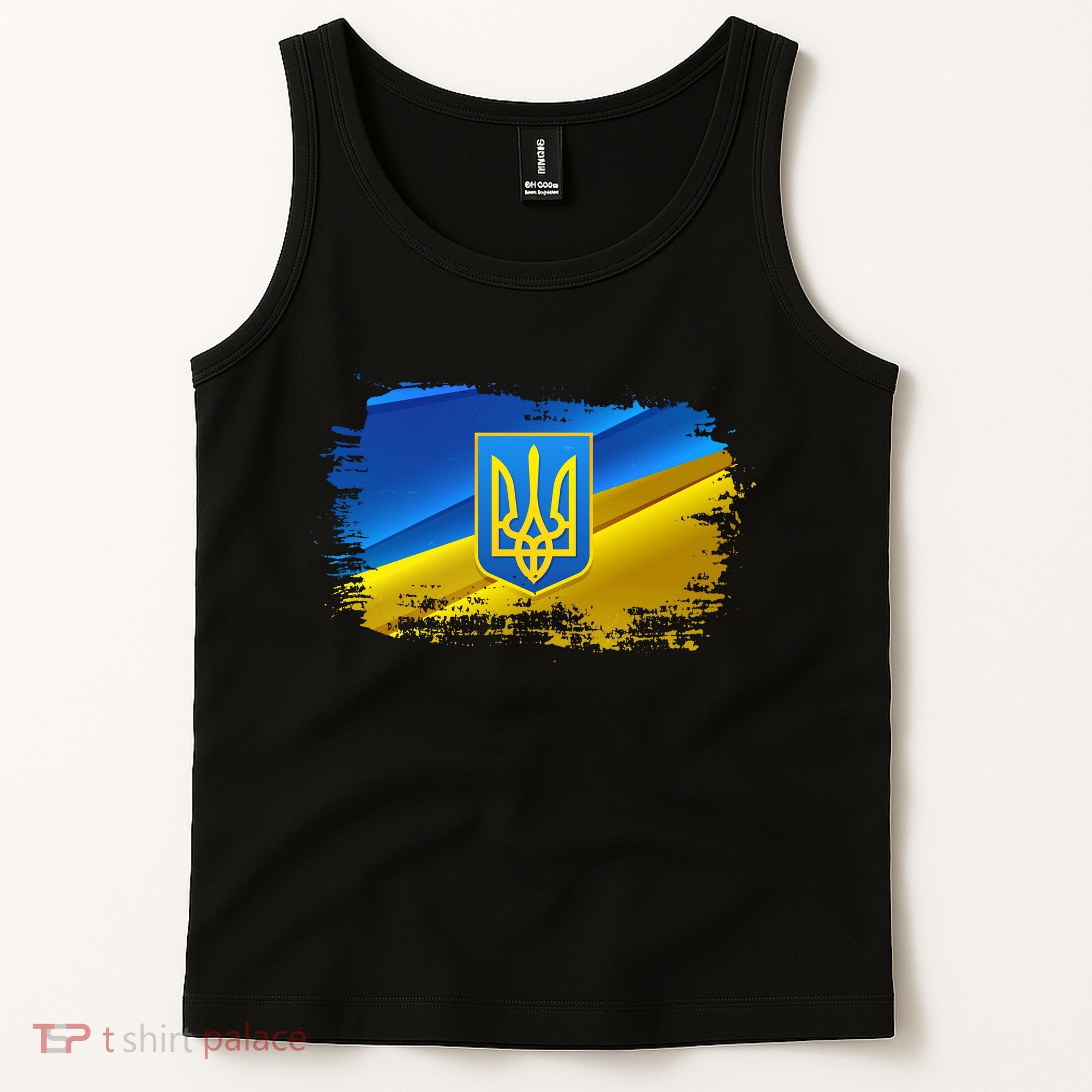 Stand With Ukraine Distressed Coat Of Arms Crest Flag Tank Top