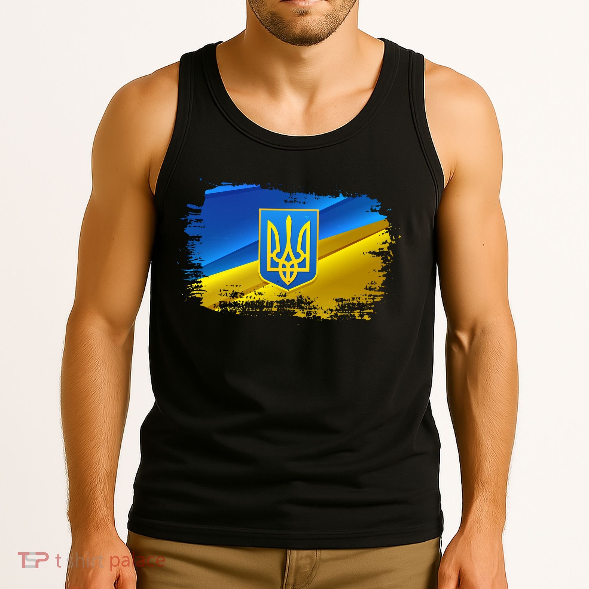 Stand With Ukraine Distressed Coat Of Arms Crest Flag Tank Top
