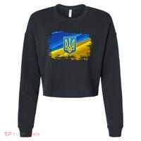 Stand With Ukraine Distressed Coat Of Arms Crest Flag Cropped Pullover Crew thumb 0