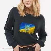 Stand With Ukraine Distressed Coat Of Arms Crest Flag Cropped Pullover Crew thumb 2