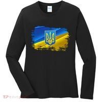 Stand With Ukraine Distressed Coat Of Arms Crest Flag Women's Long Sleeve Shirt thumb 0