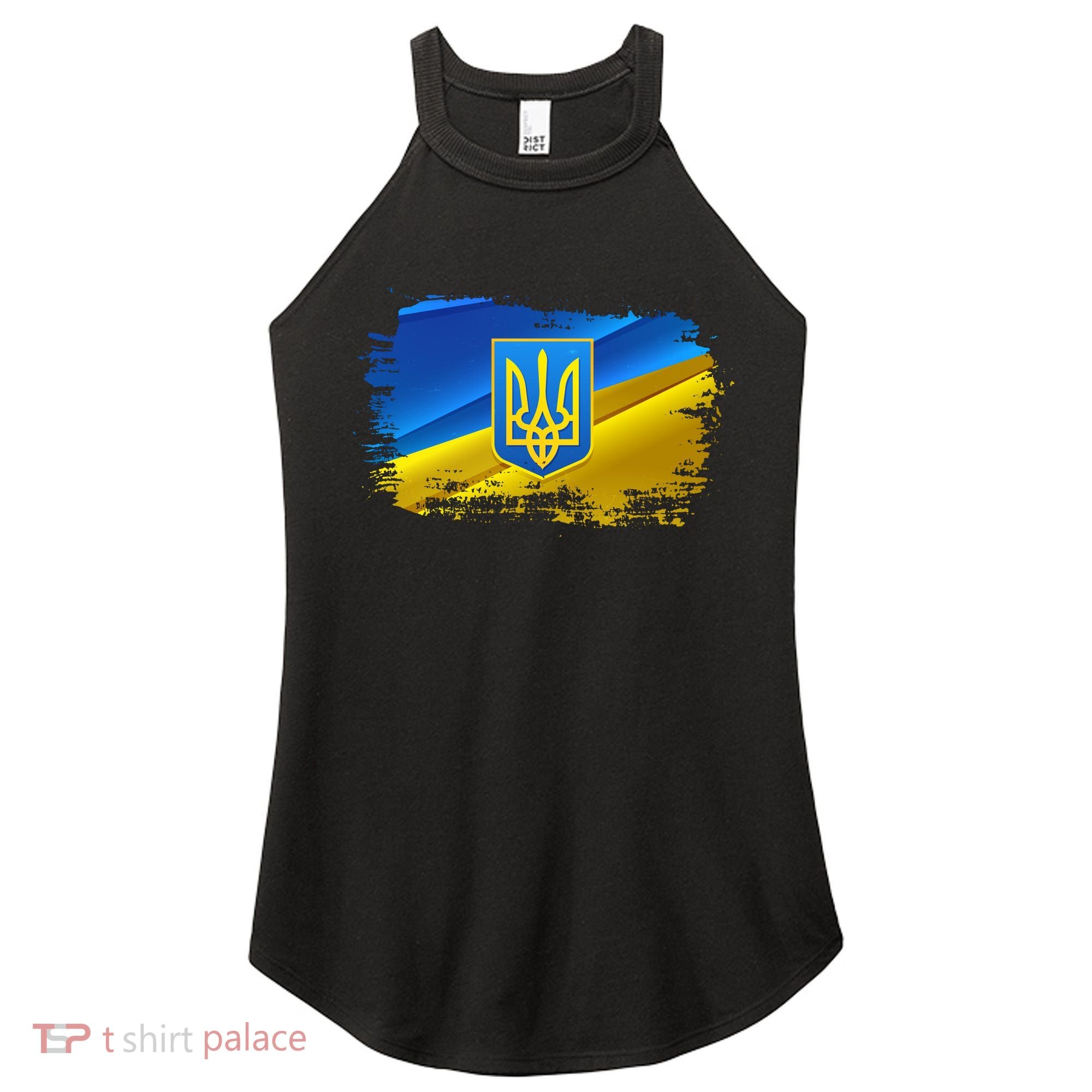 Stand With Ukraine Distressed Coat Of Arms Crest Flag Women's Perfect Tri Rocker Tank